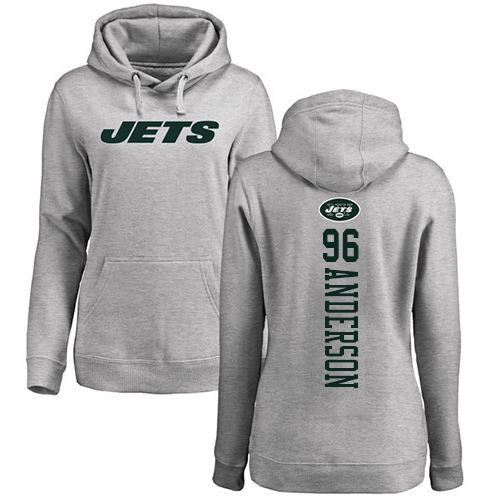 New York Jets Ash Women Henry Anderson Backer NFL Football #96 Pullover Hoodie Sweatshirts